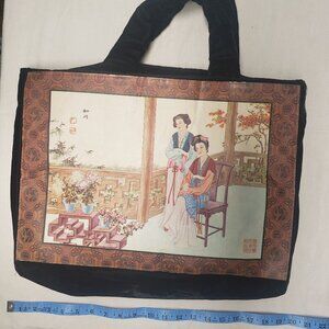 Velvet/Velour tote bag with Asian Scene